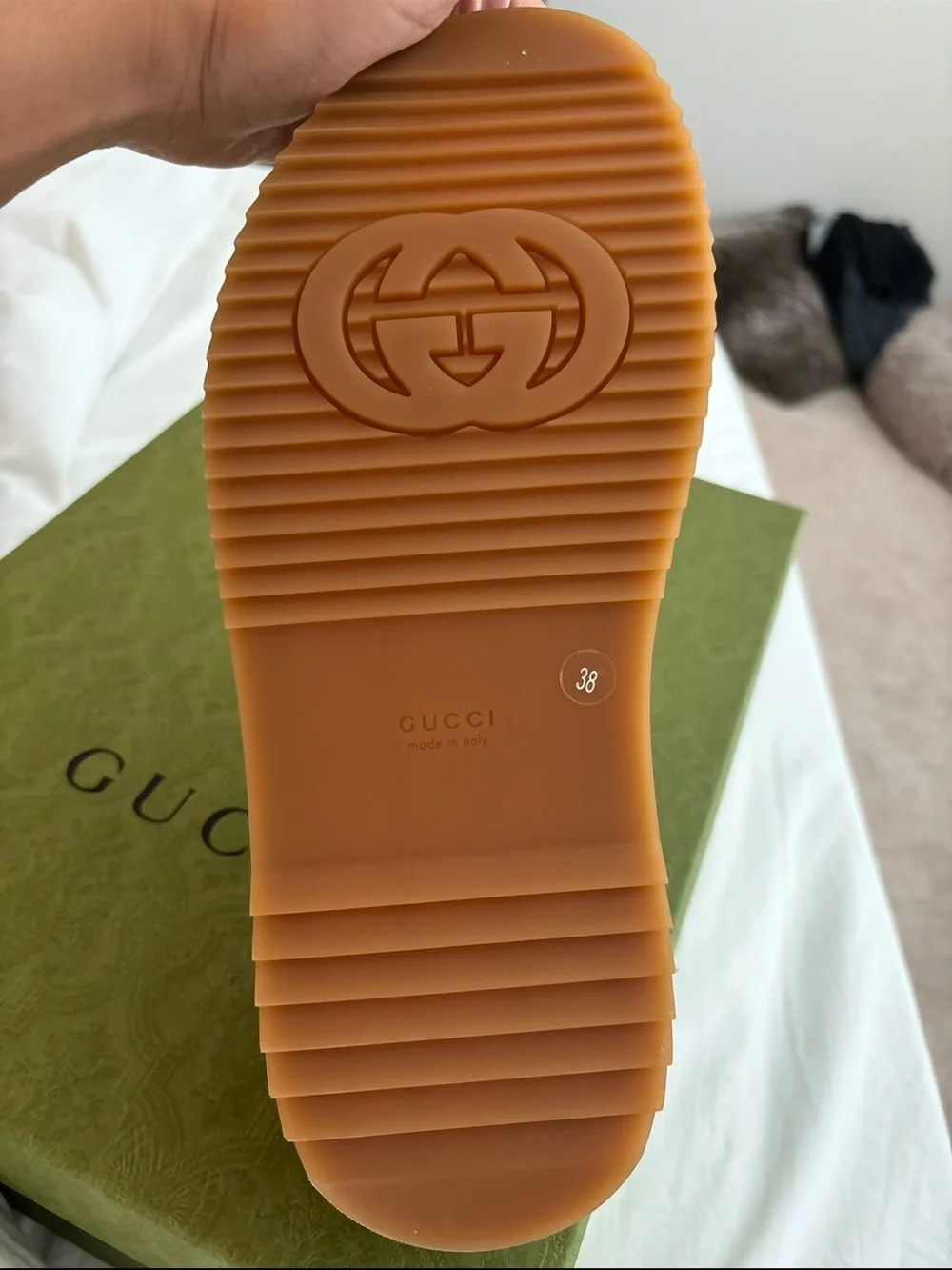Gucci Brown Beige GG Canvas Platform Slide Sandals